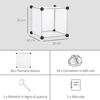 Scarpiera Modulare 125x32x125 cm 16 Cubi in Plastica e Acciaio Trasparente