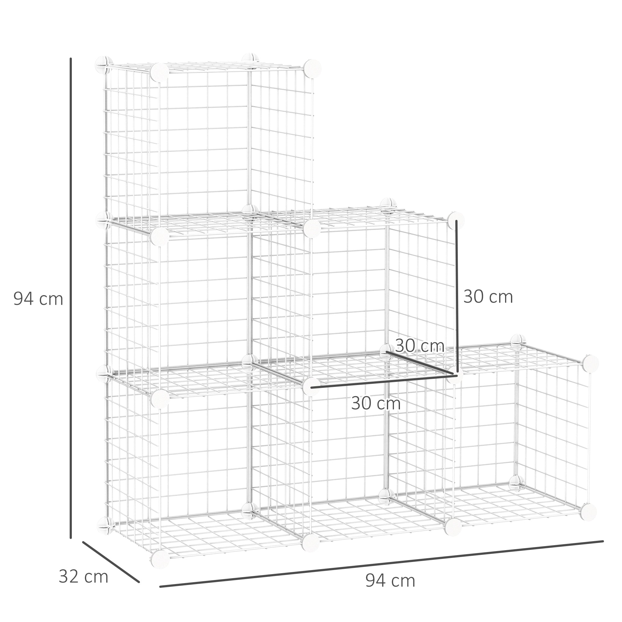 Scarpiera Modulare 94x32x94 cm 6 Cubi in Plastica e Acciaio Bianco