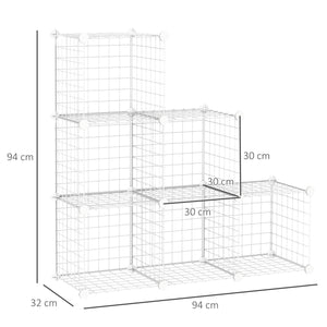 Scarpiera Modulare 94x32x94 cm 6 Cubi in Plastica e Acciaio Bianco