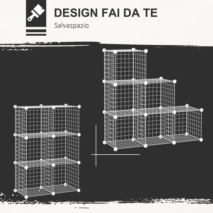 Scarpiera Modulare 94x32x94 cm 6 Cubi in Plastica e Acciaio Bianco