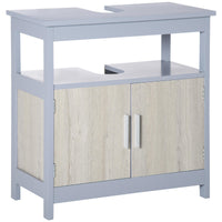 Mobile Sottolavello da Bagno 60x30x62 cm 2 Ante 1 Ripiano Grigio e Legno Naturale