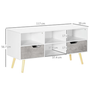 Mobile TV 4 Scomparti 2 Cassetti 117x39x56,7 cm per TV fino a 50" in Truciolato Bianco e Grigio Chiaro