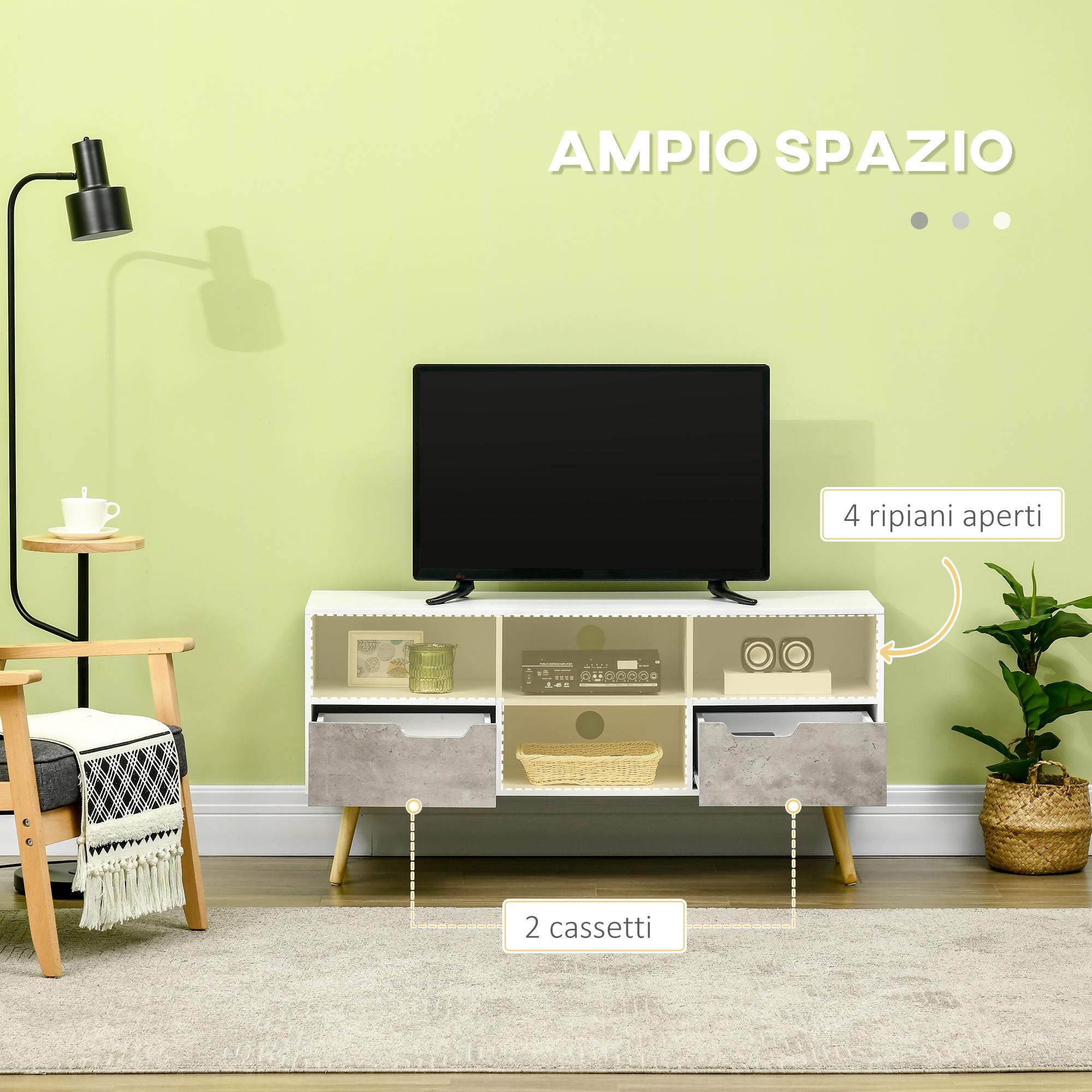 Mobile TV 4 Scomparti 2 Cassetti 117x39x56,7 cm per TV fino a 50" in Truciolato Bianco e Grigio Chiaro