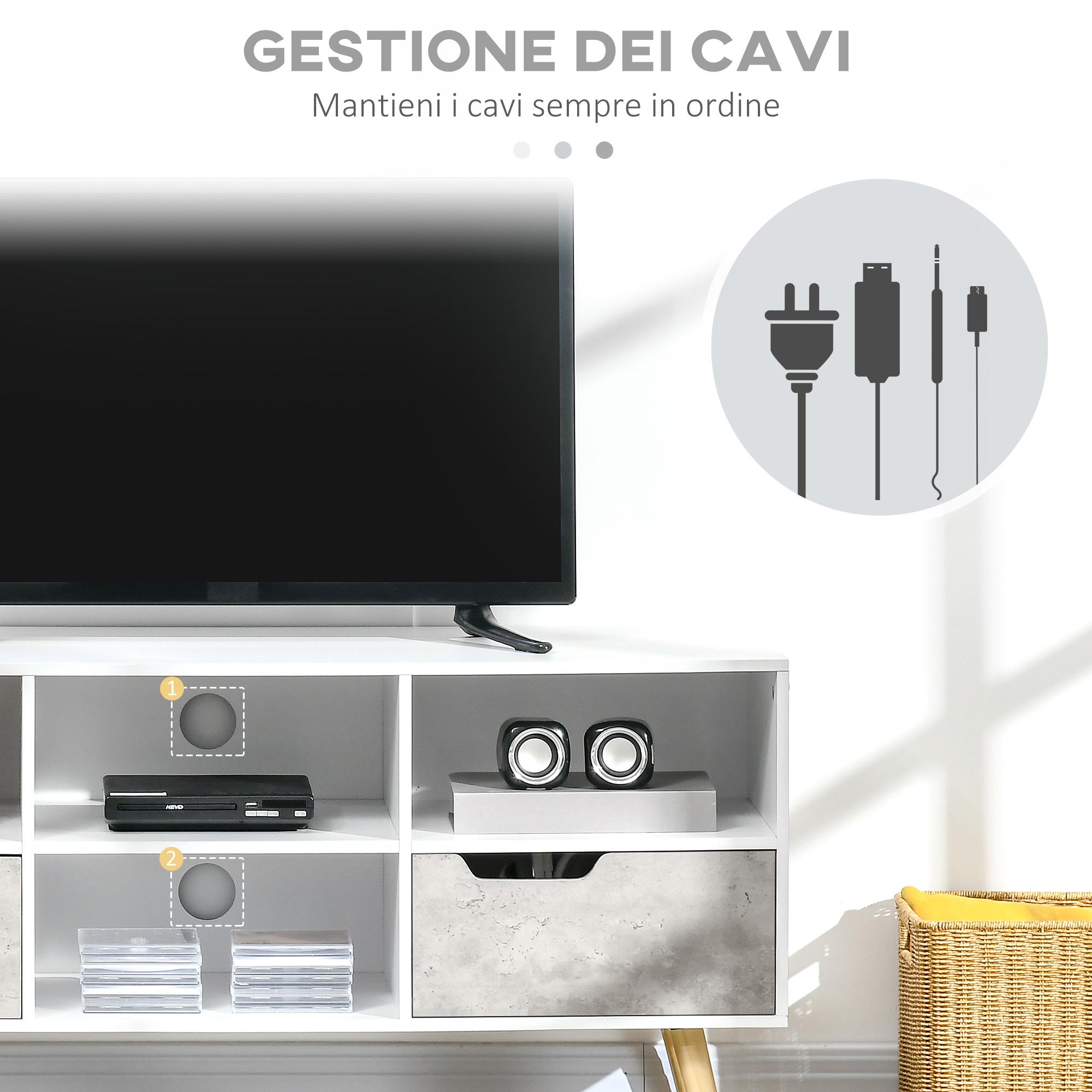 Mobile TV 4 Scomparti 2 Cassetti 117x39x56,7 cm per TV fino a 50" in Truciolato Bianco e Grigio Chiaro