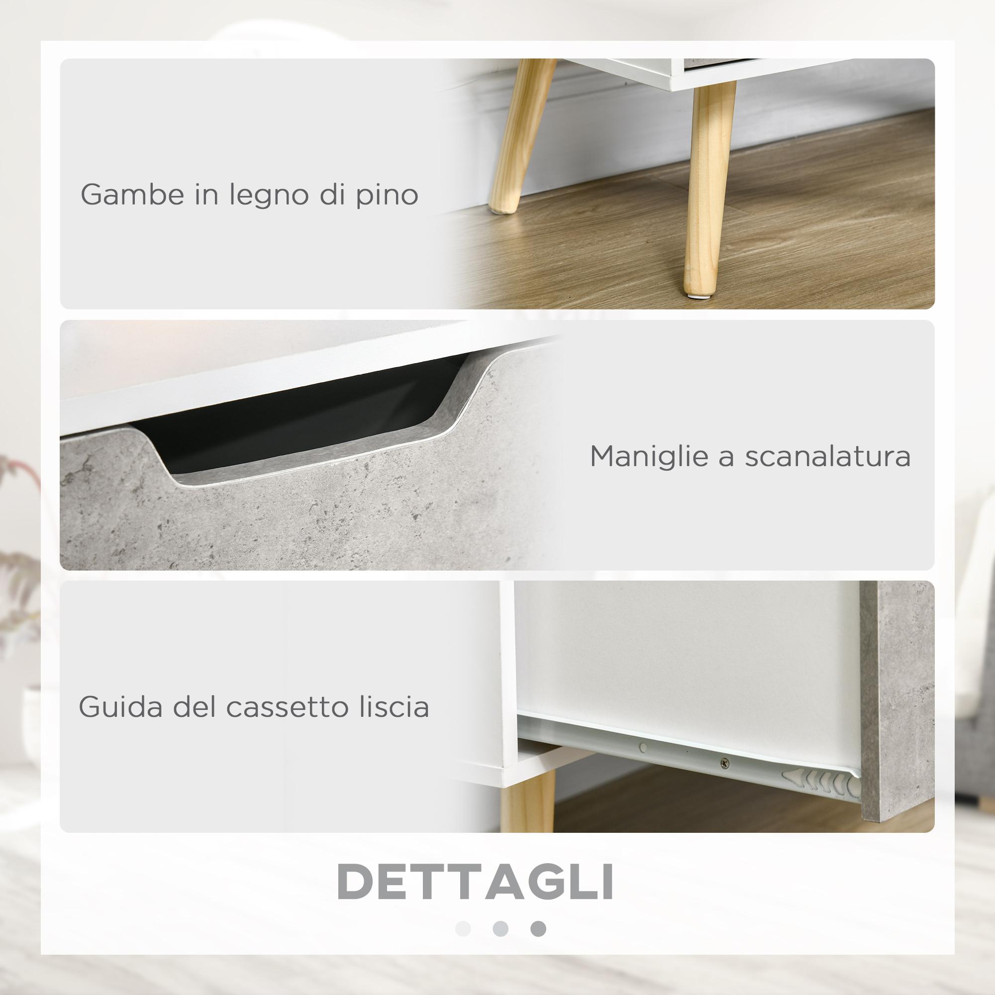 Mobile TV 4 Scomparti 2 Cassetti 117x39x56,7 cm per TV fino a 50" in Truciolato Bianco e Grigio Chiaro