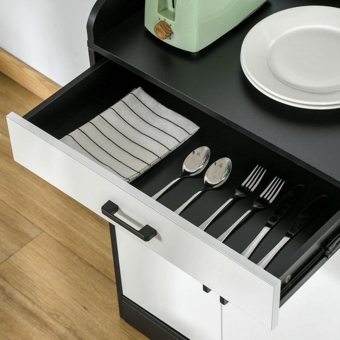 Mobiletto da Cucina 90x40x90 cm 2 Armadietti 1 Cassetto Bianco e Nero