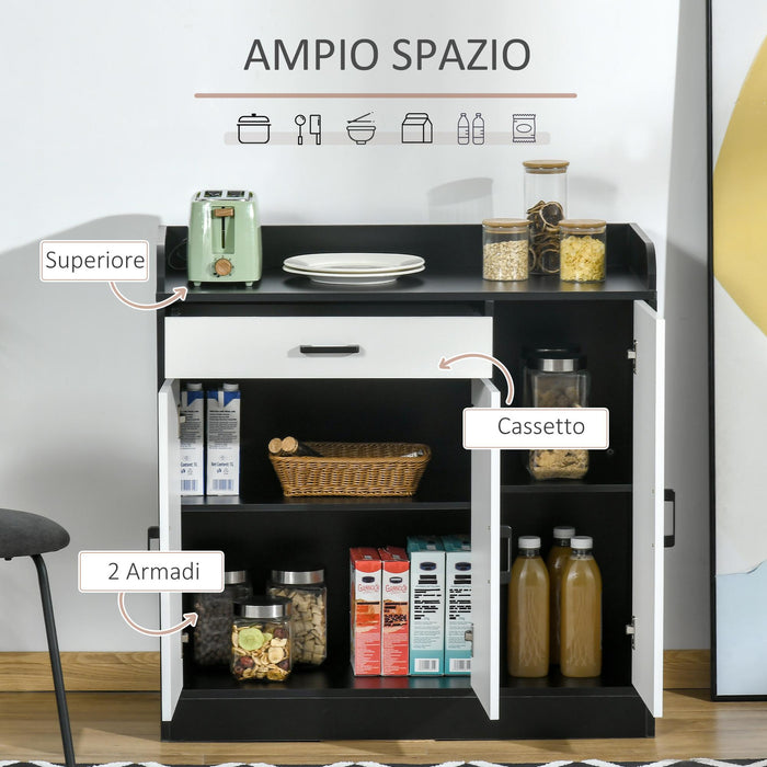 Mobiletto da Cucina 90x40x90 cm 2 Armadietti 1 Cassetto Bianco e Nero