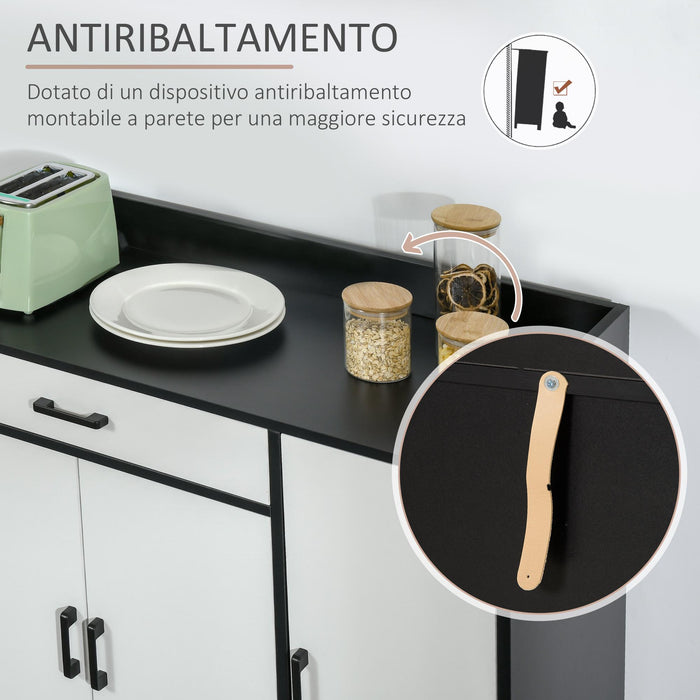 Mobiletto da Cucina 90x40x90 cm 2 Armadietti 1 Cassetto Bianco e Nero