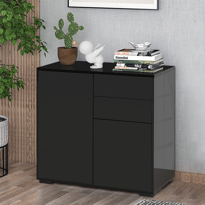 Mobiletto Multiuso 79x36x74 cm 2 Cassetti 2 Armadi Nero