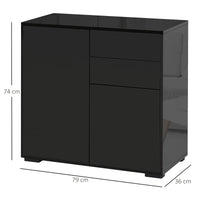 Mobiletto Multiuso 79x36x74 cm 2 Cassetti 2 Armadi Nero