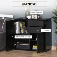 Mobiletto Multiuso 79x36x74 cm 2 Cassetti 2 Armadi Nero