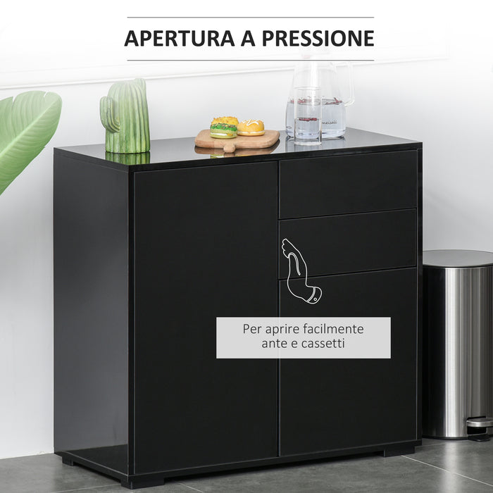 Mobiletto Multiuso 79x36x74 cm 2 Cassetti 2 Armadi Nero