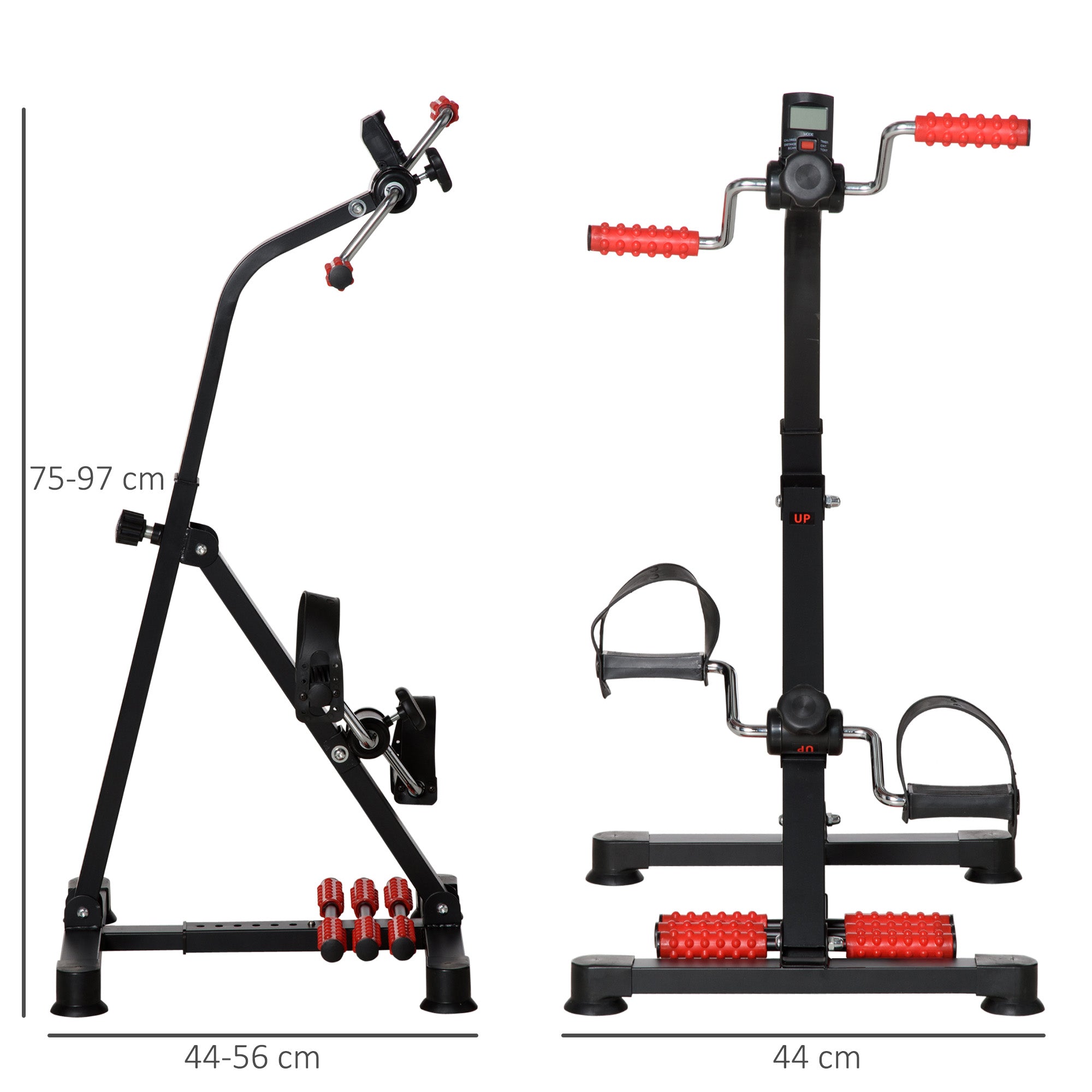 Pedaliera Braccia e Gambe 56x44-56x75-97 cm con Schermo LCD in Acciaio Nera e Rossa