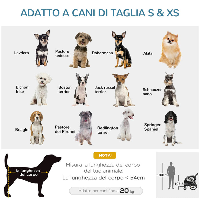 Carrellino Rimorchio per Cani e Animali Domestici 140x72,5x107,5 cm in Acciaio e Tessuto Oxford Grigio