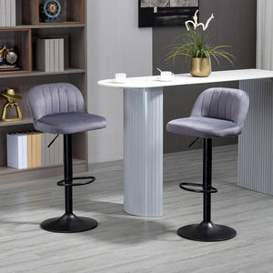 Set 2 Sgabelli Bar 43x45x81-101 cm con Schienale e Poggiapiedi in Poliestere Grigio