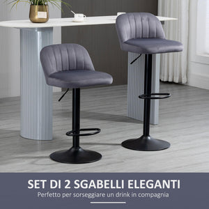 Set 2 Sgabelli Bar 43x45x81-101 cm con Schienale e Poggiapiedi in Poliestere Grigio