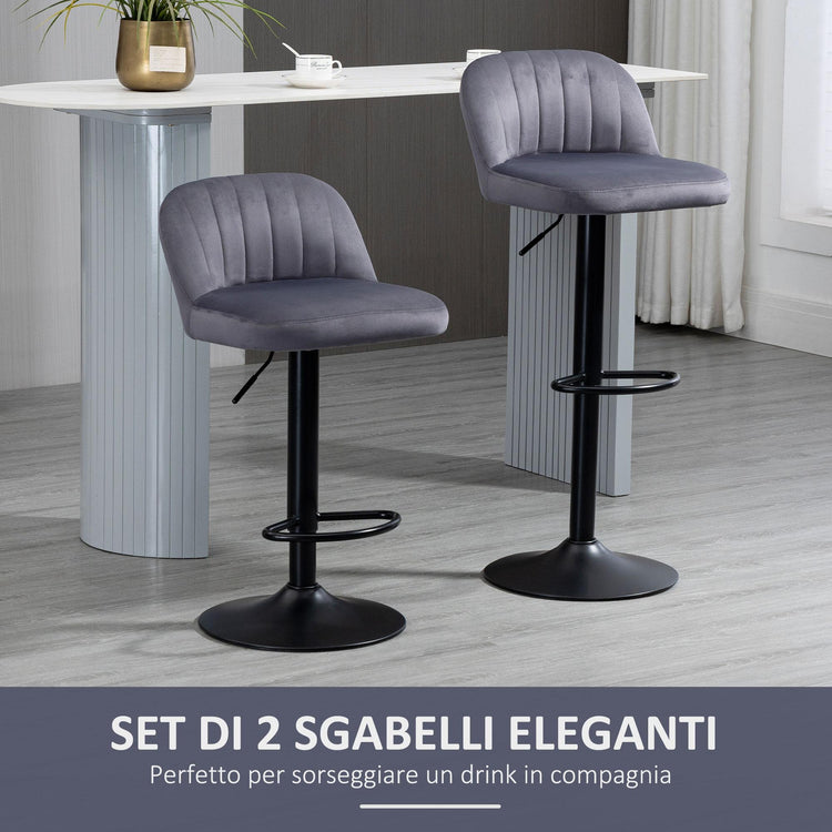 Set 2 Sgabelli Bar 43x45x81-101 cm con Schienale e Poggiapiedi in Poliestere Grigio