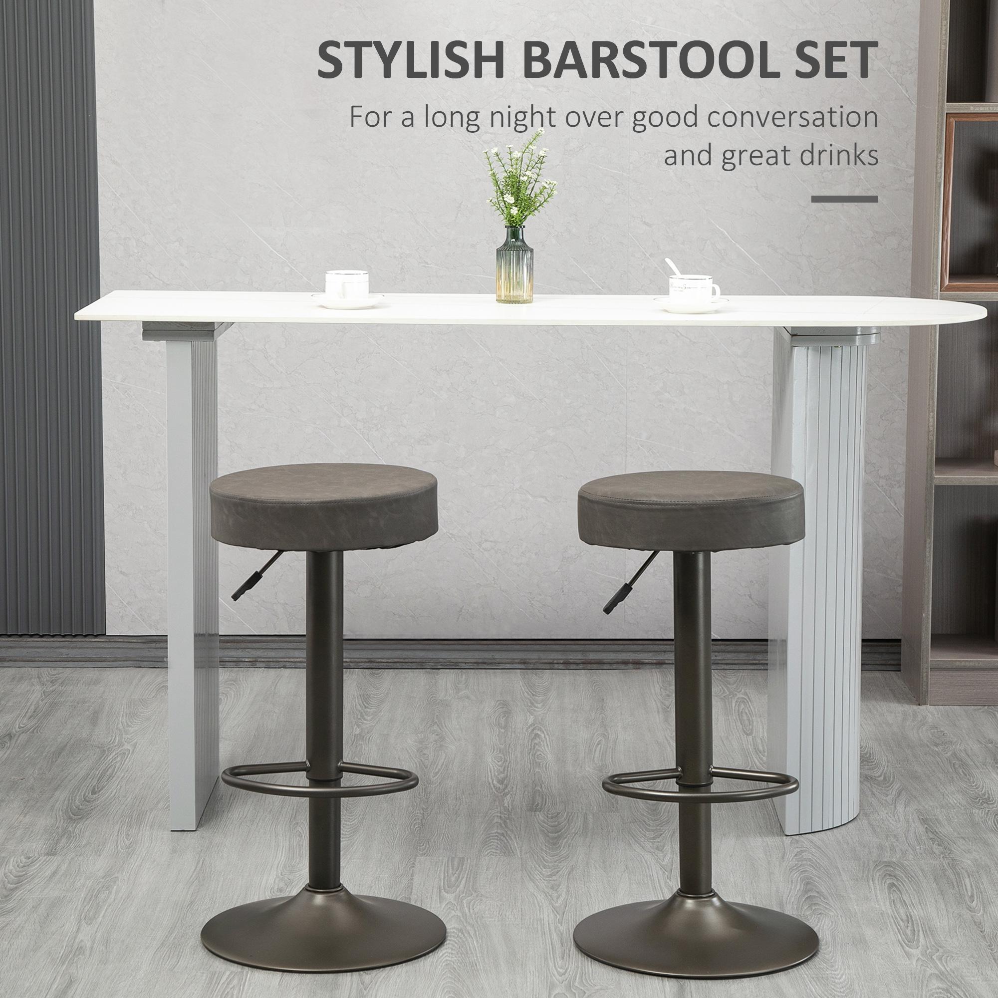 Set 2 Sgabelli Bar 35x36x64-85 cm con Poggiapiedi in Similpelle Grigio