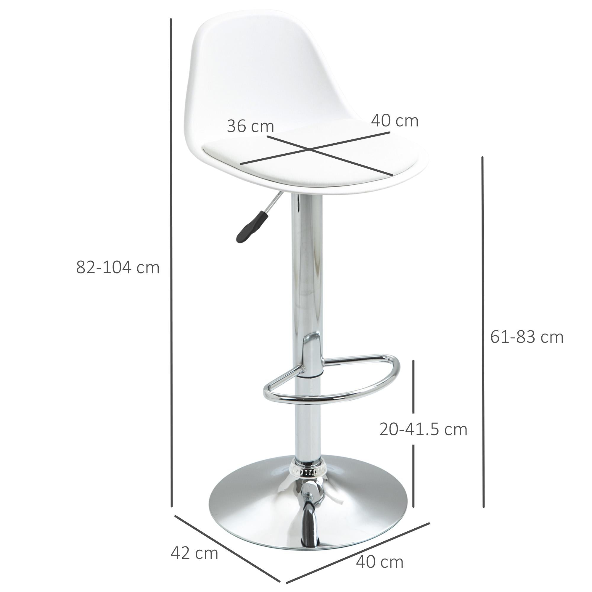 Set 2 Sgabelli Bar 40x42x82-104 cm con Schienale e Poggiapiedi in Similpelle Bianco