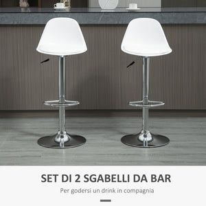 Set 2 Sgabelli Bar 40x42x82-104 cm con Schienale e Poggiapiedi in Similpelle Bianco