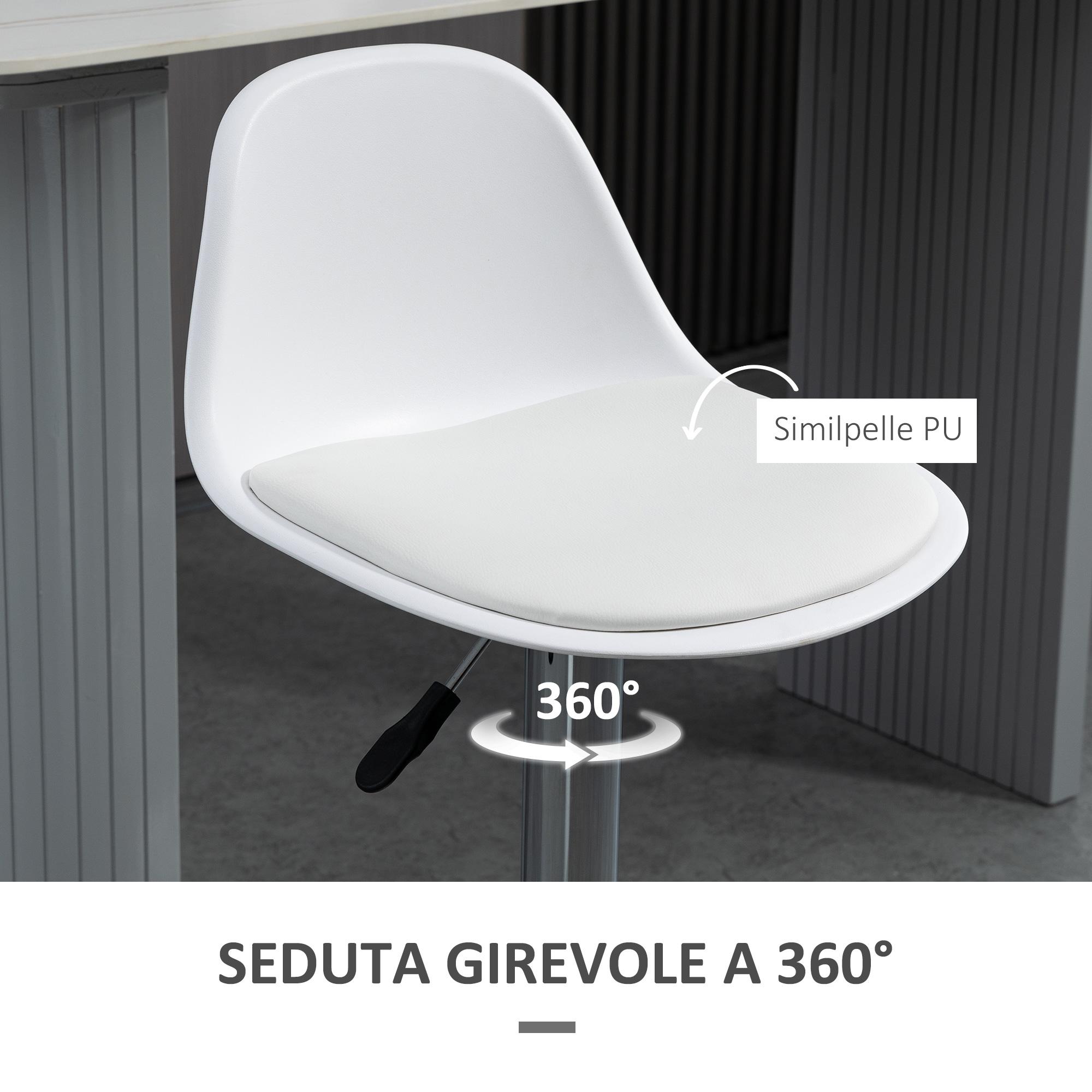 Set 2 Sgabelli Bar 40x42x82-104 cm con Schienale e Poggiapiedi in Similpelle Bianco