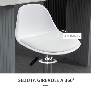 Set 2 Sgabelli Bar 40x42x82-104 cm con Schienale e Poggiapiedi in Similpelle Bianco