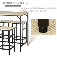 Set Bar Tavolino Alto e 4 Sgabelli da Giardino in Metallo e Legno Rovere Chiaro