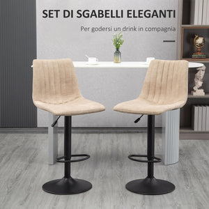 Set 2 Sgabelli Bar 47,5x57,5x95-116 cm con Schienale e Poggiapiedi in Poliestere Marrone Chiaro