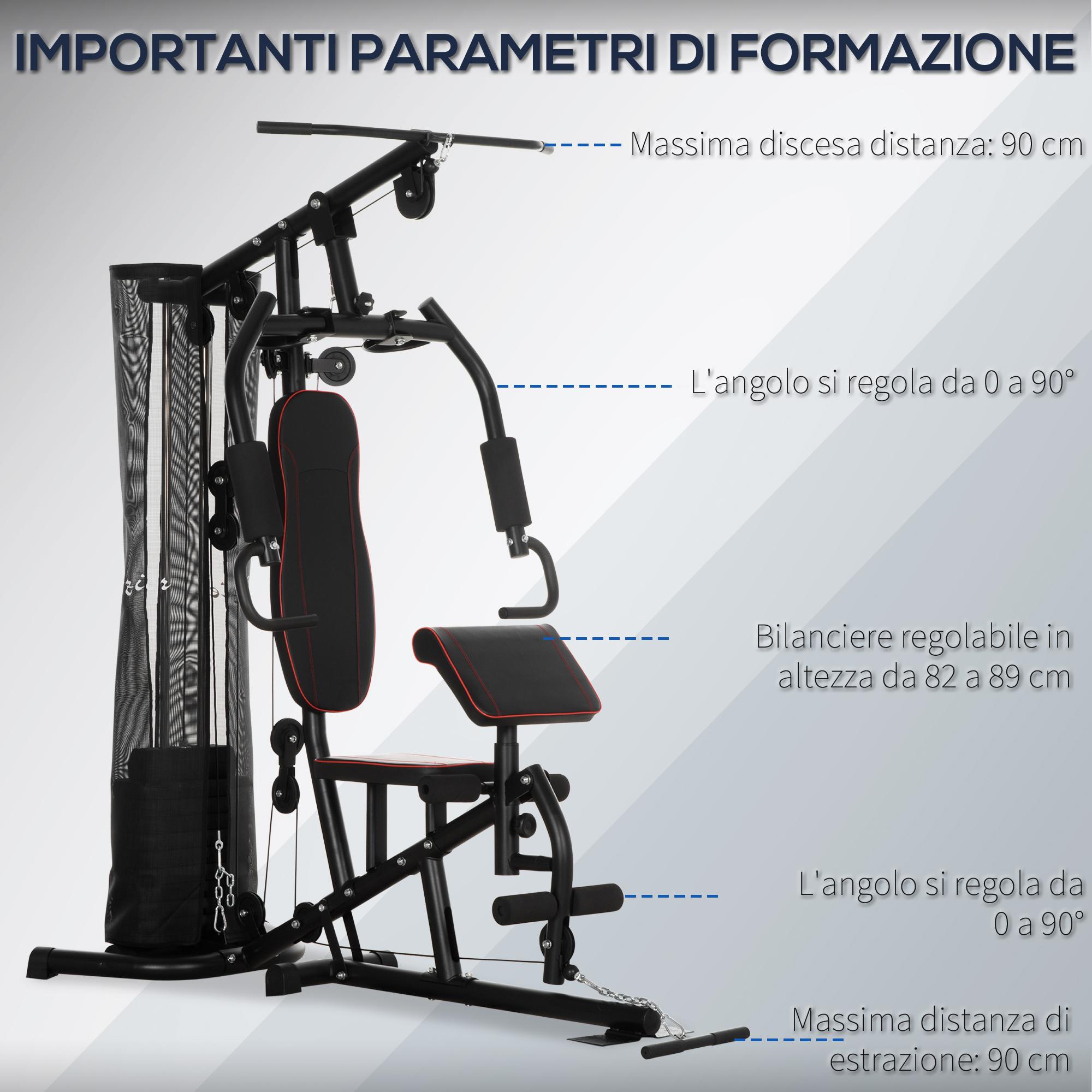 Stazione Fitness Multifunzione 170x104x205 cm in Acciaio per Allenamento Corpo Nero