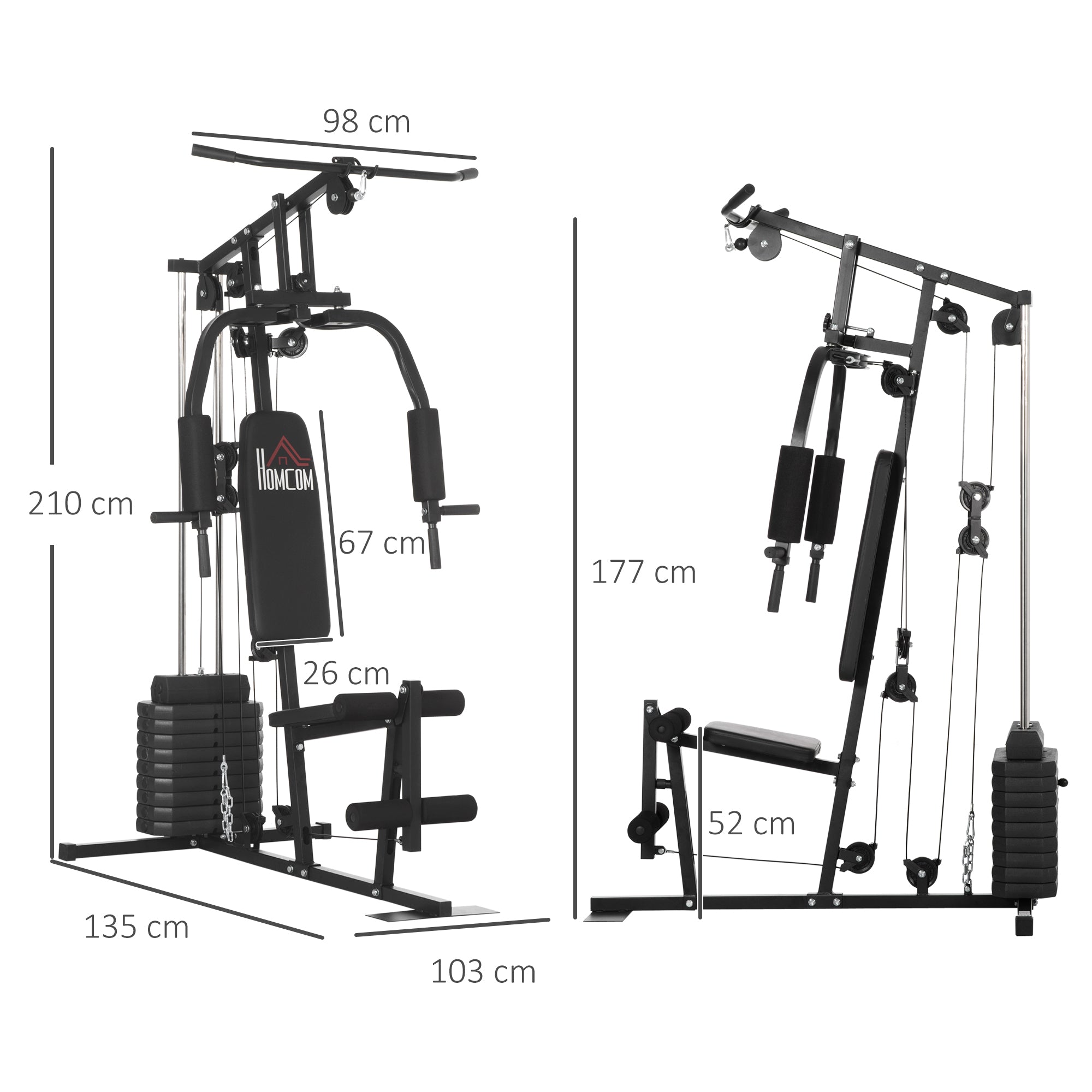 Stazione Fitness Multifunzione 135x103x210 cm in Acciaio per Allenamento Corpo Nero