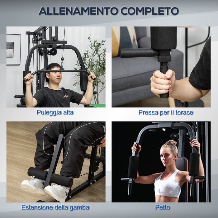 Stazione Fitness Multifunzione 135x103x210 cm in Acciaio per Allenamento Corpo Nero