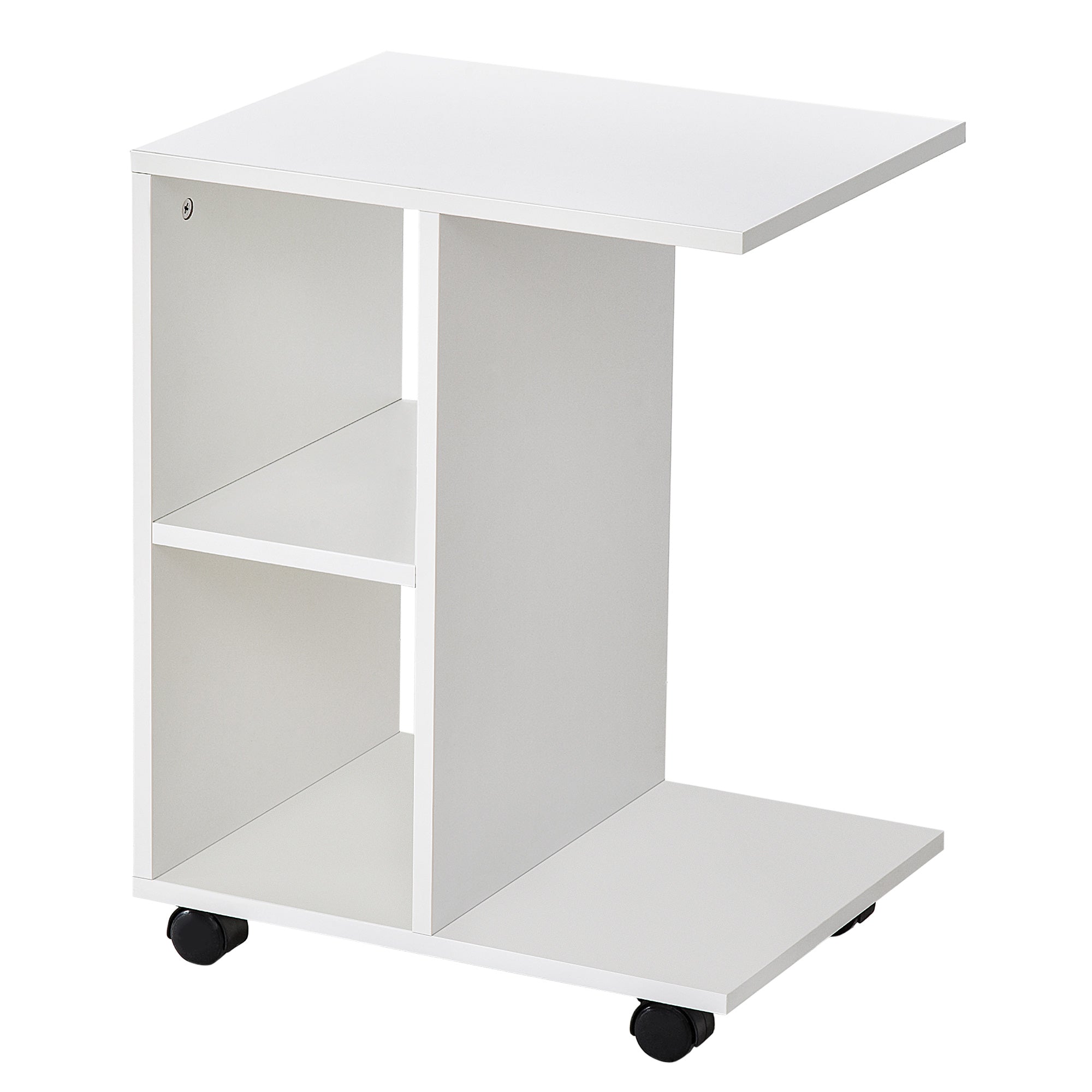 Tavolino da Salotto 45x35x58 cm 2 Ripiani con Ruote Bianco