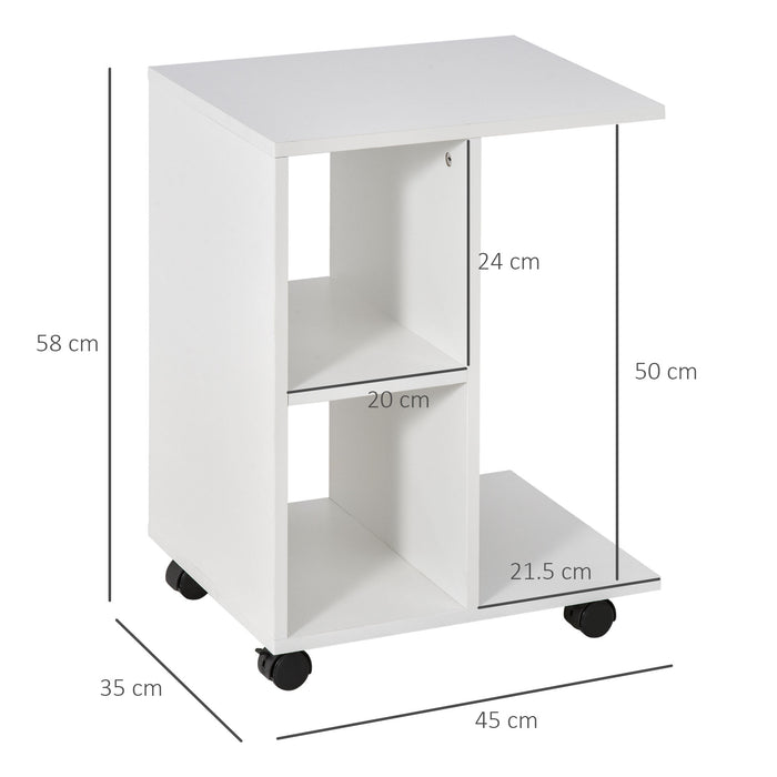 Tavolino da Salotto 45x35x58 cm 2 Ripiani con Ruote Bianco