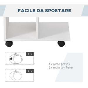 Tavolino da Salotto 45x35x58 cm 2 Ripiani con Ruote Bianco