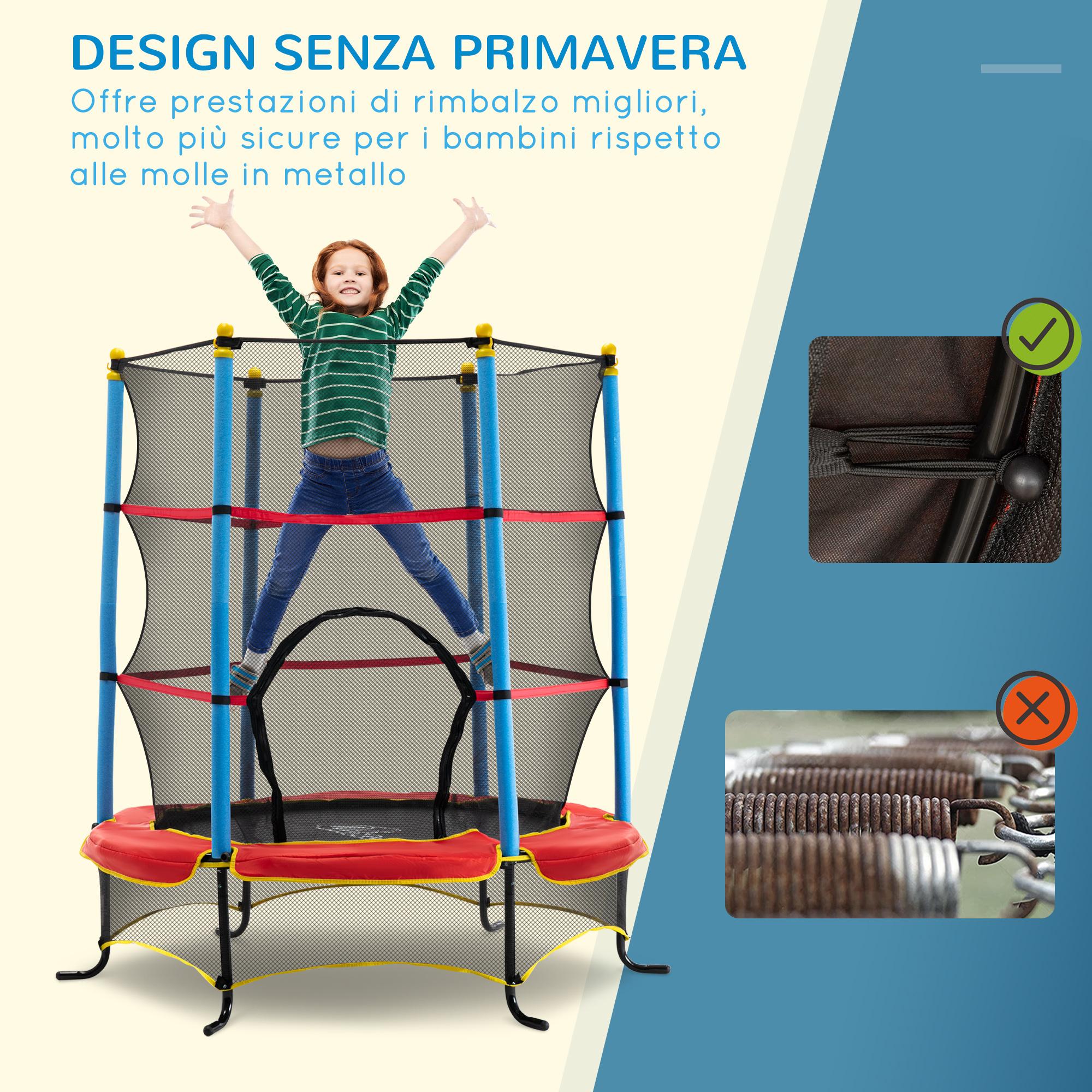 Trampolino Tappeto Elastico Ø165x162 cm per Bambini in Acciaio Tappeto in Poliestere