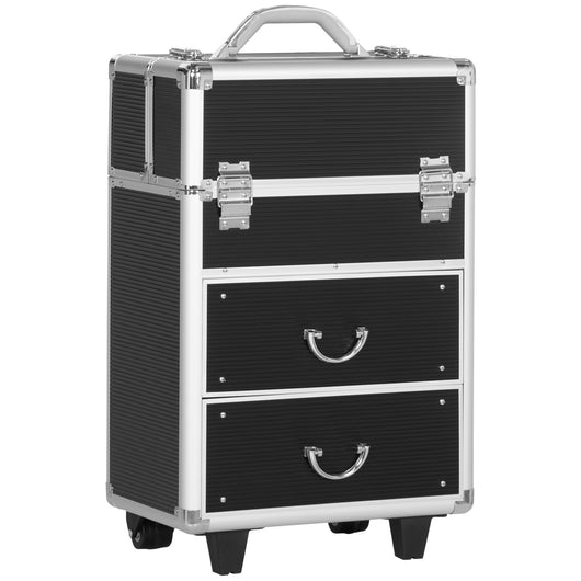 Trolley per Estetista Make Up Trucchi 36x23x58 cm in Alluminio e Acciaio Nero