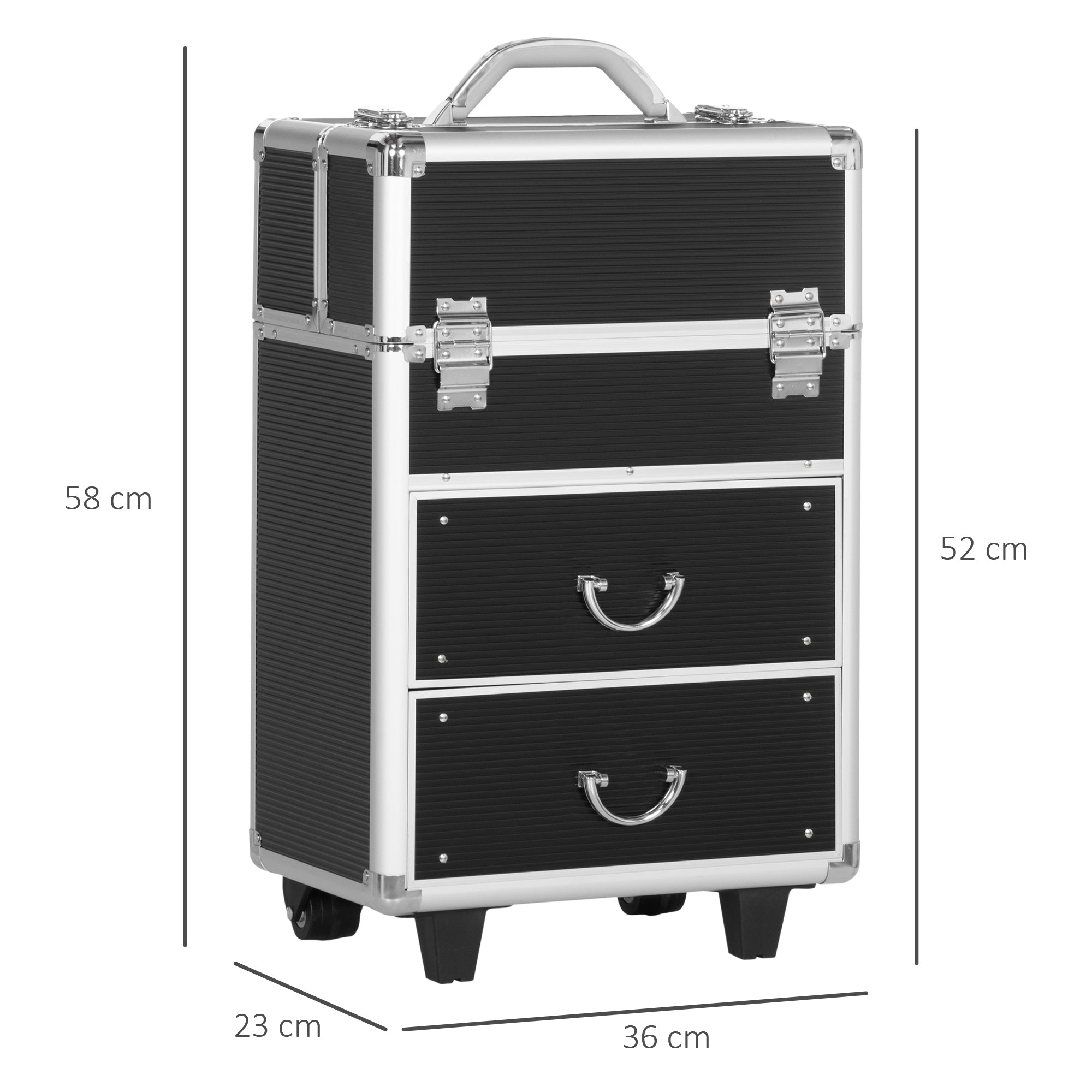 Trolley per Estetista Make Up Trucchi 36x23x58 cm in Alluminio e Acciaio Nero