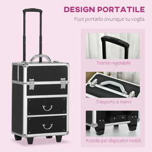 Trolley per Estetista Make Up Trucchi 36x23x58 cm in Alluminio e Acciaio Nero