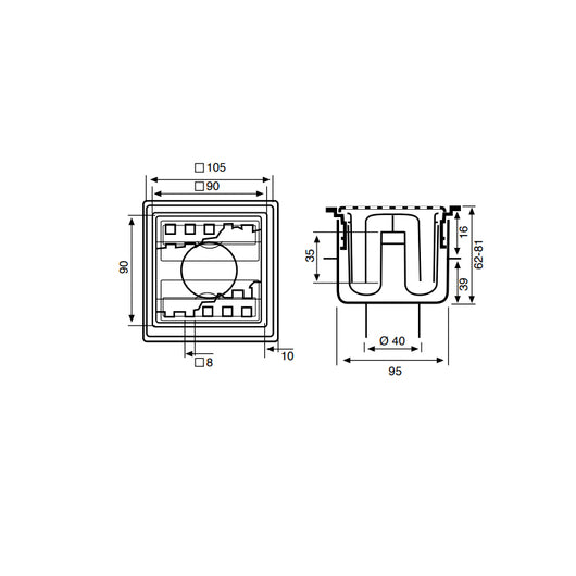 Piletta in abs con griglia in acciaio inox 10x10