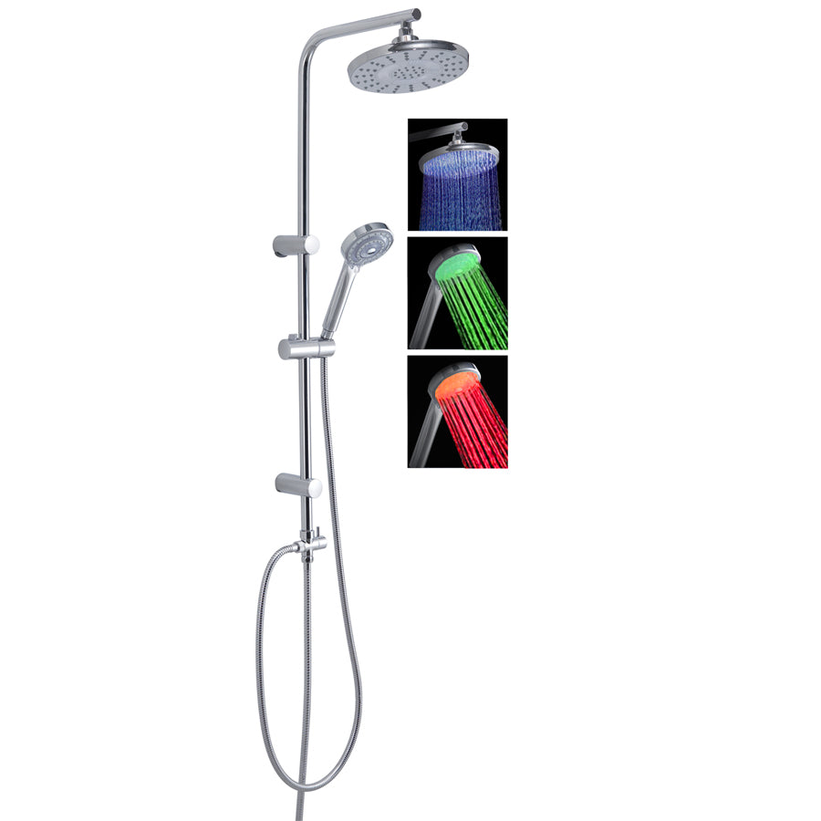 Colonna doccia regolabile con led tre colori per cromoterapia, soffione tondo, doccetta monogetto e deviatore modello Light 00 di Gedy - 100 cm/Cromo