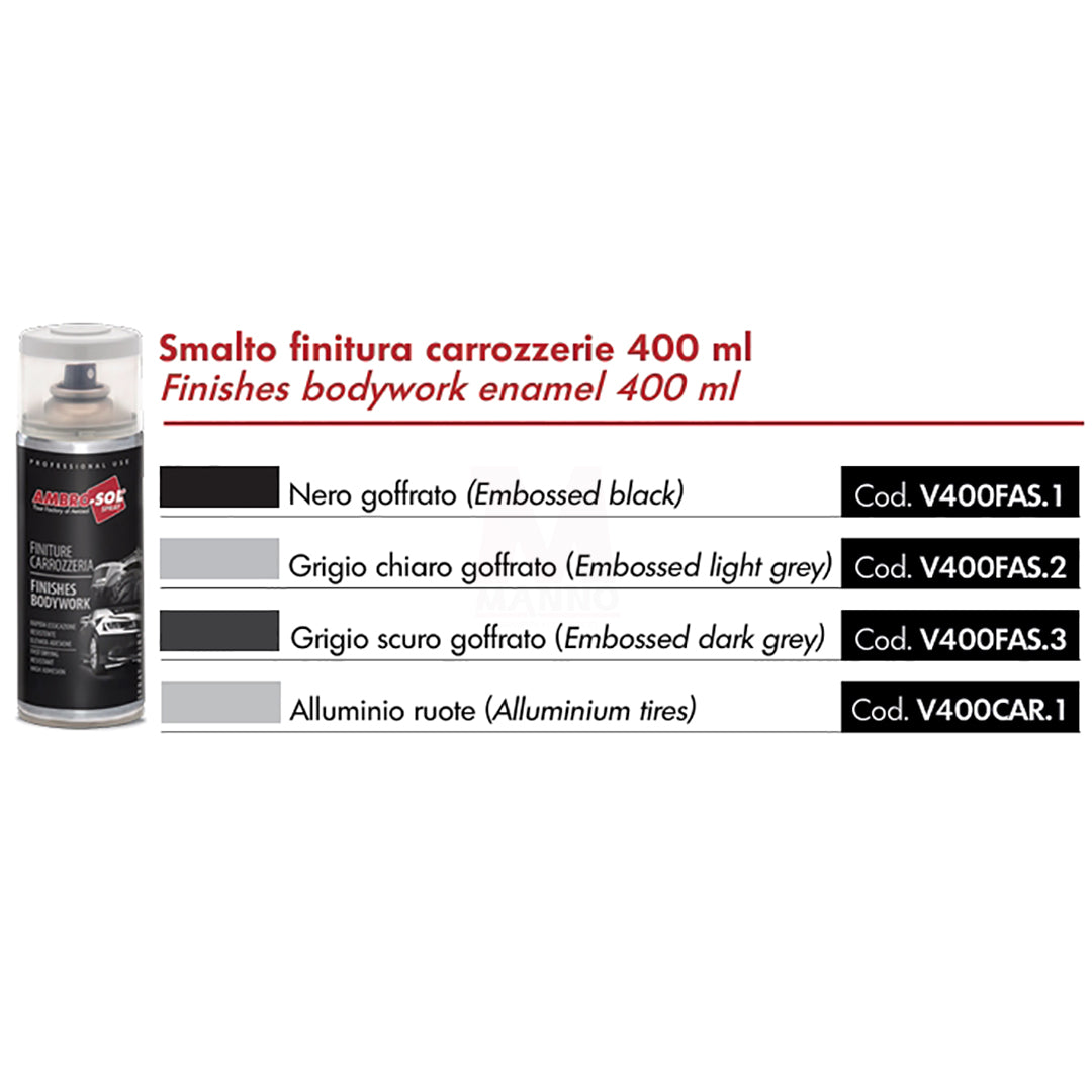 Smalto spray finiture carrozzeria finitura fascioni paraurti spoilers 400 ml - AmbroSol Grigio Scuro Goffrato