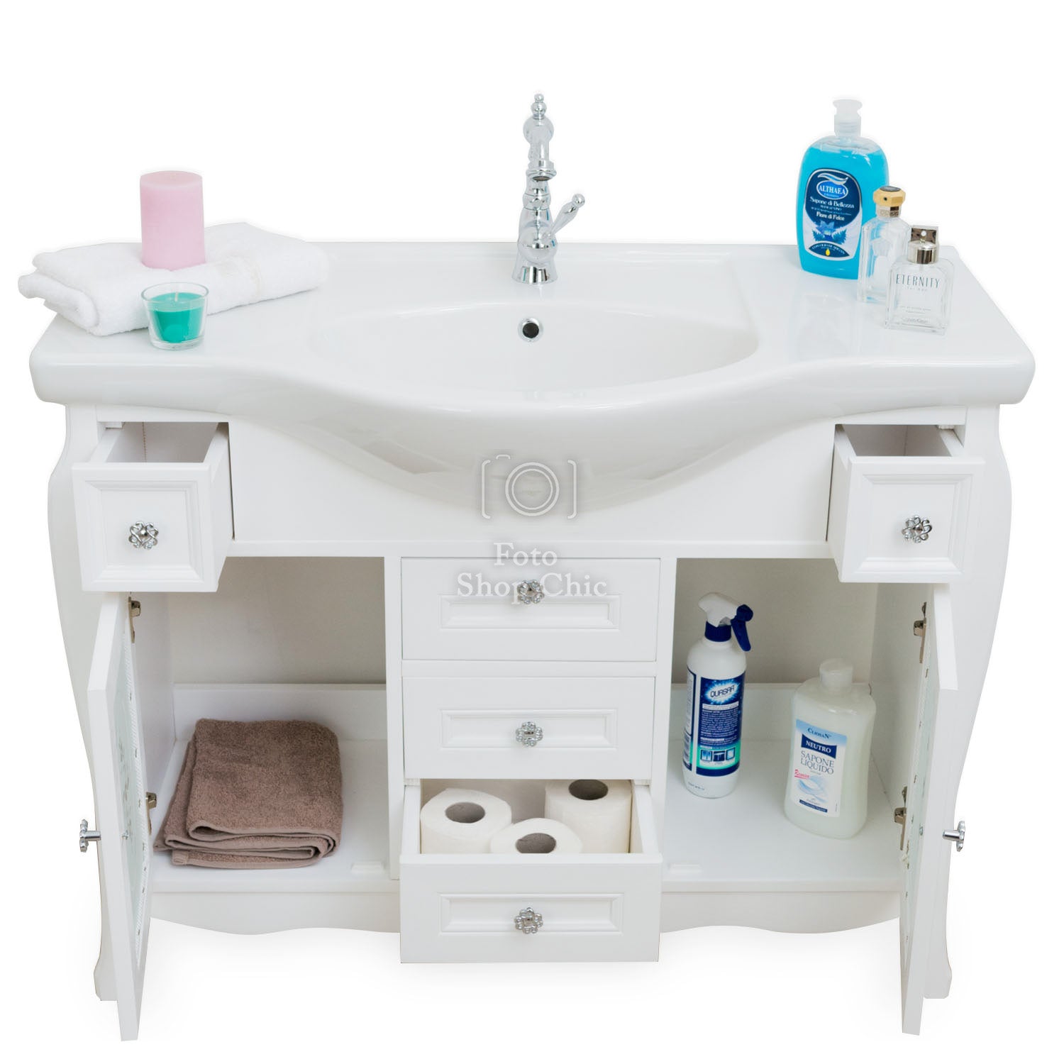 Mobile bagno provenzale shabby chic in legno bianco