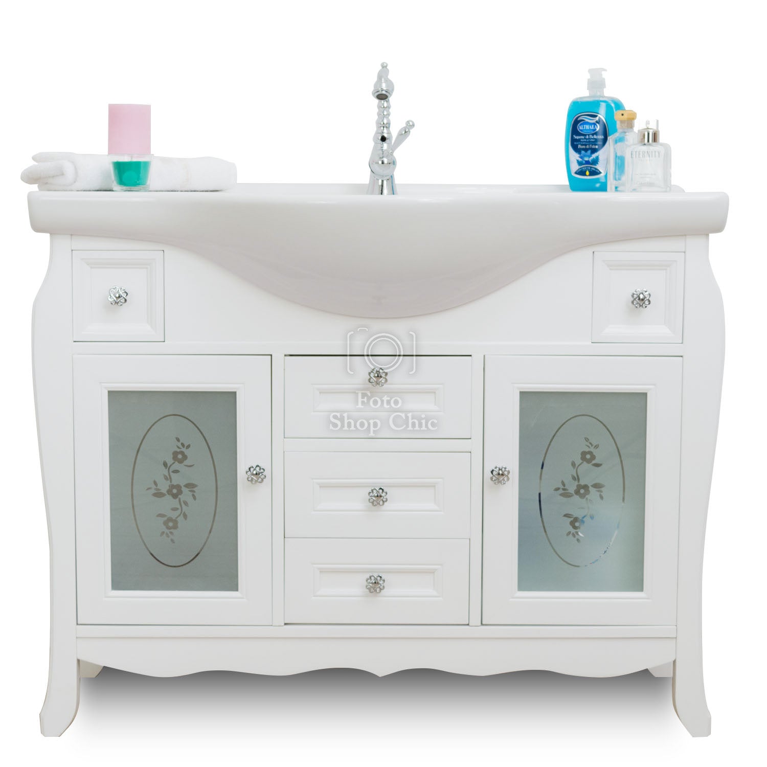 Mobile bagno provenzale shabby chic in legno bianco