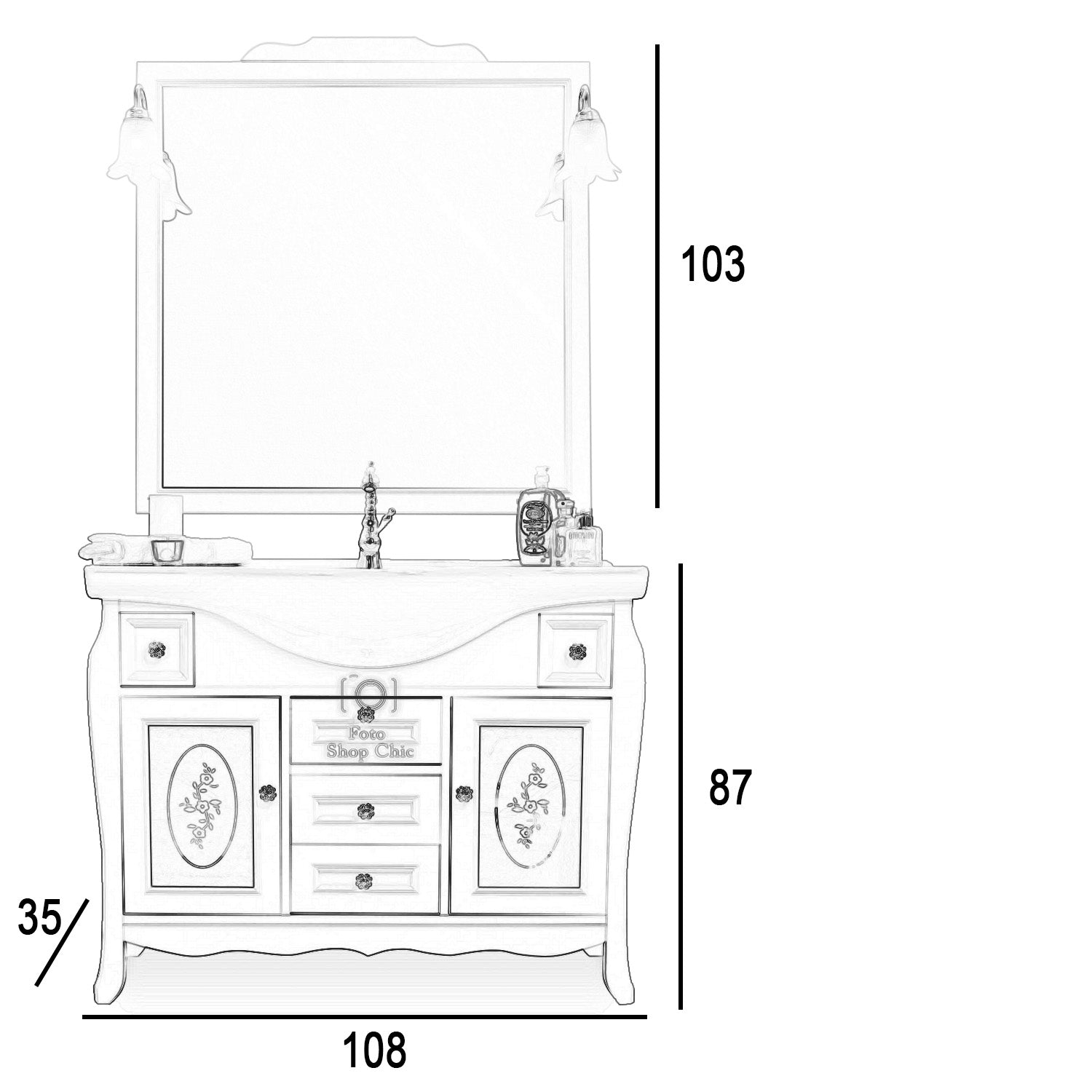 Mobile bagno provenzale shabby chic in legno bianco