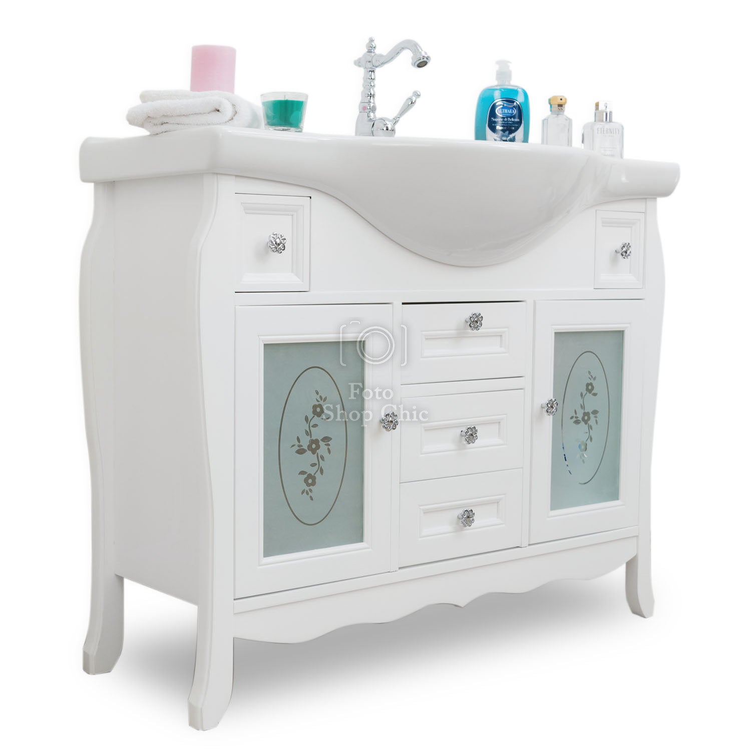 Mobile bagno provenzale shabby chic in legno bianco