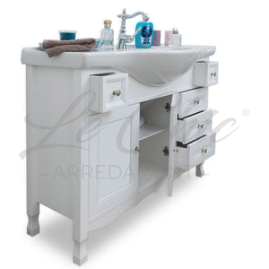 Mobile bagno a terra in legno bianco - 105 cm, Specchio senza pensile