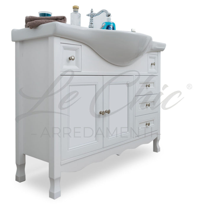 Mobile bagno a terra in legno bianco - 105 cm, Specchio senza pensile