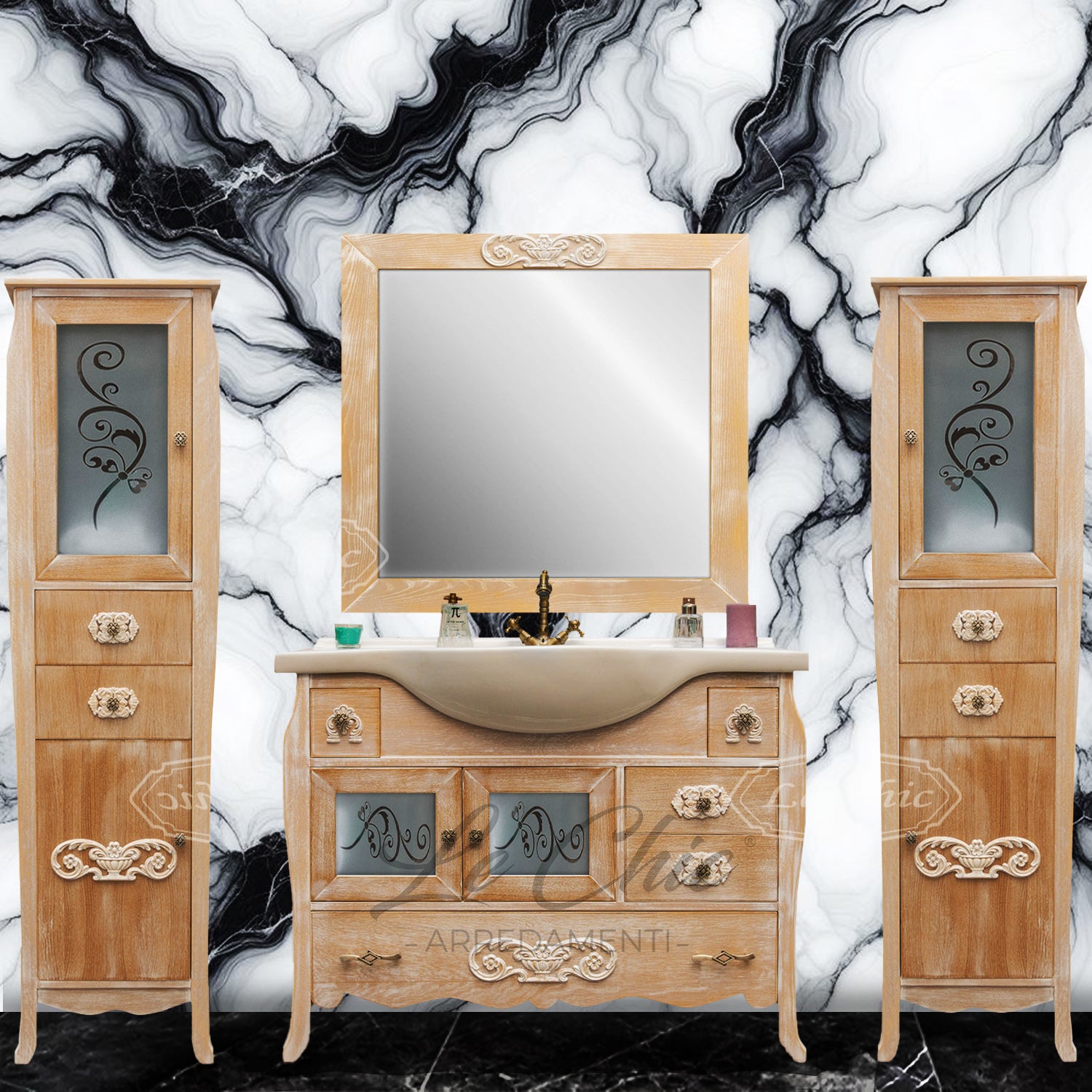 Arredo bagno shabby chic doppia colonna in rovere