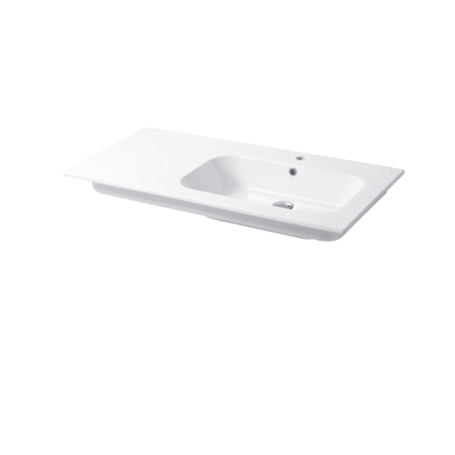 Lavabo a consolle in ceramica bianca lucida serie Qubo Square 51 Disegno-Ceramica 106cm - con piano appoggio sulla sinistra