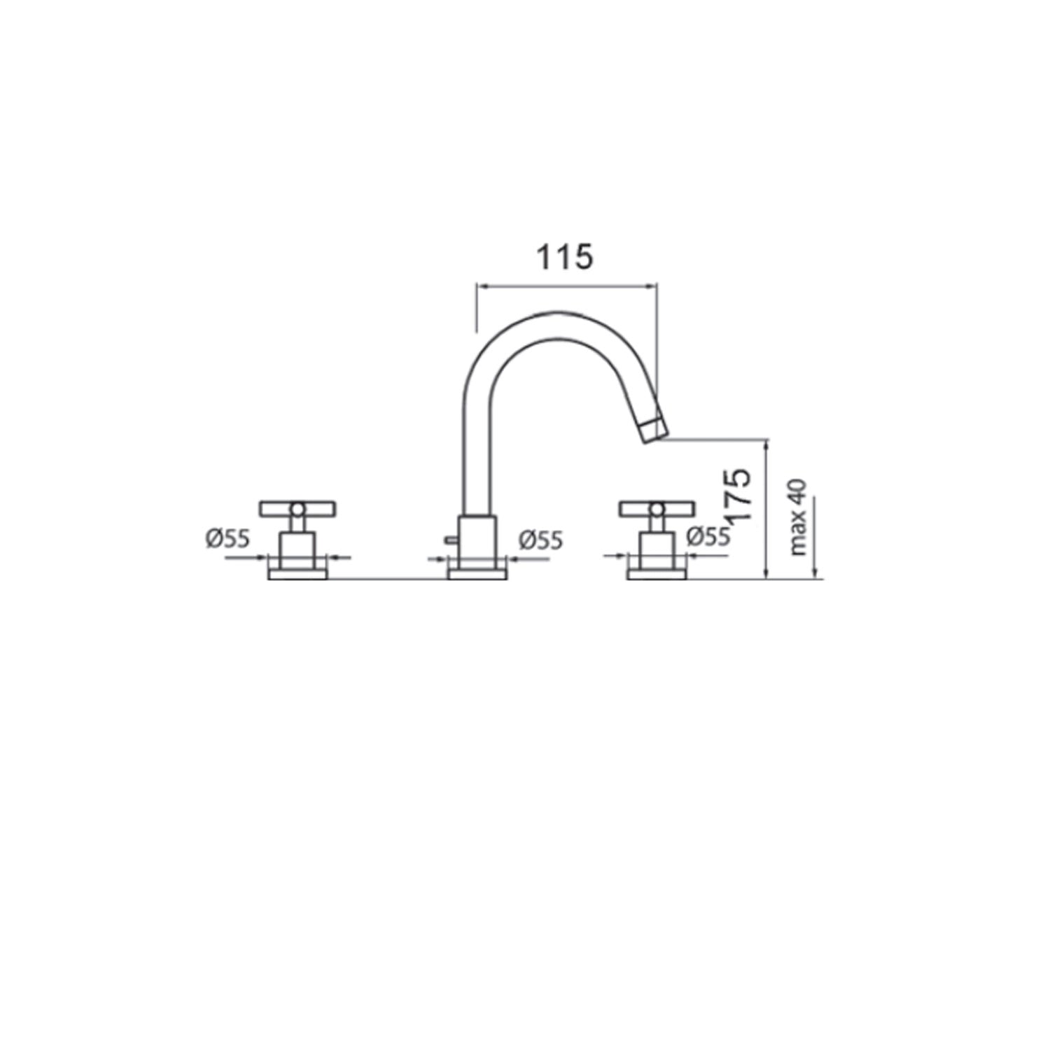 Miscelatore lavabo a tre fori in ottone cromato serie Sirio Keller Taps - bocca alta